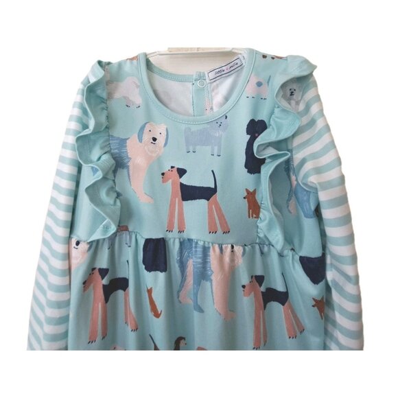 Little Millie 3 Multicolor Dog Print Long Sleeve Romper Back and Crotch Snaps - Picture 5 of 8